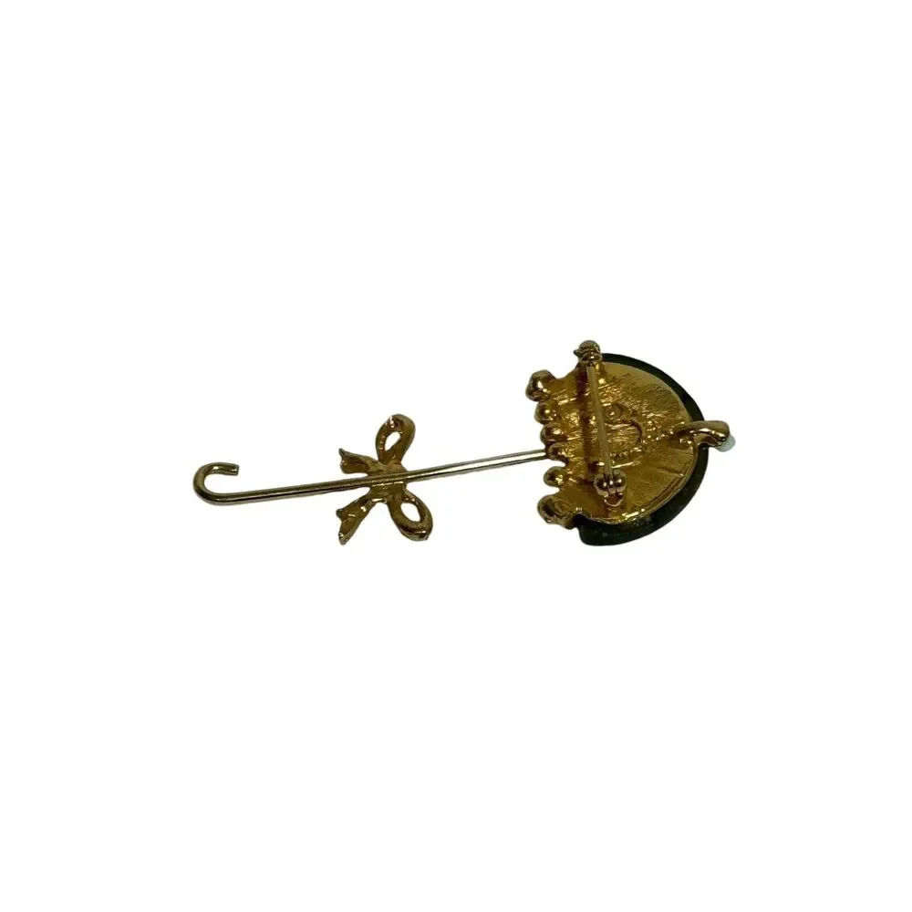 SIGNED SWOBODA Vintage Brooch Pin Jade Umbrella Genuine Gemstone MCM Jewelry